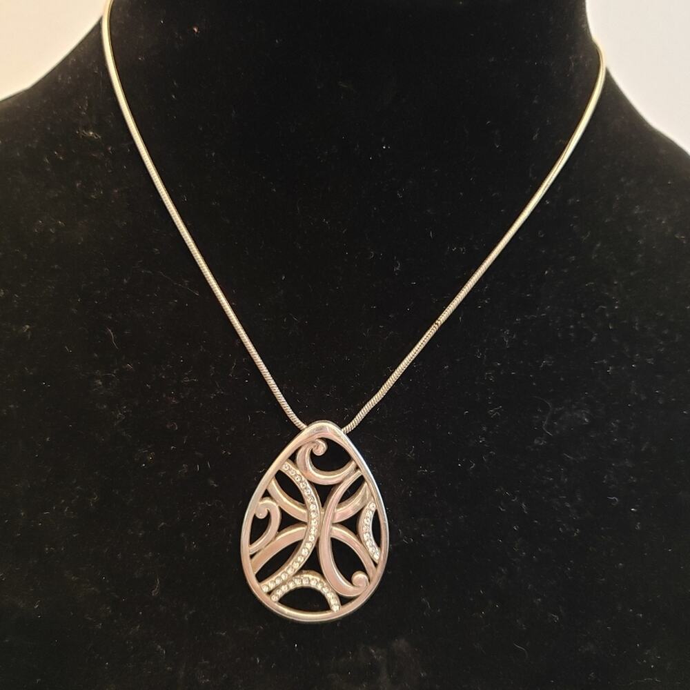 Brighton rare reversible scrolled design/Swarovski crystals pendant necklace
